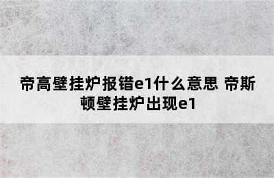 帝高壁挂炉报错e1什么意思 帝斯顿壁挂炉出现e1